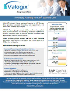 Brochure cover of the Inventory Planner for SAP Business One by Valogix