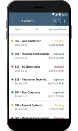 SAP Business One quotations screen on a mobile