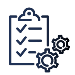 Clipboard with checkmarks icon with 2 small gears