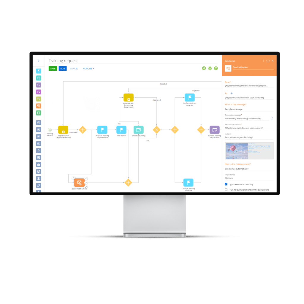 Creatio CRM Automation Workflow dashboard on a monitor